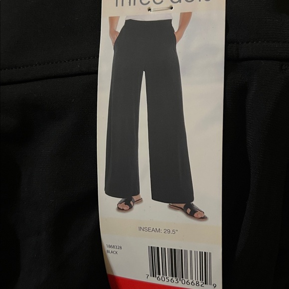 NWT Three Dots Women's Pull-On wide leg black Pant - Picture 7 of 7